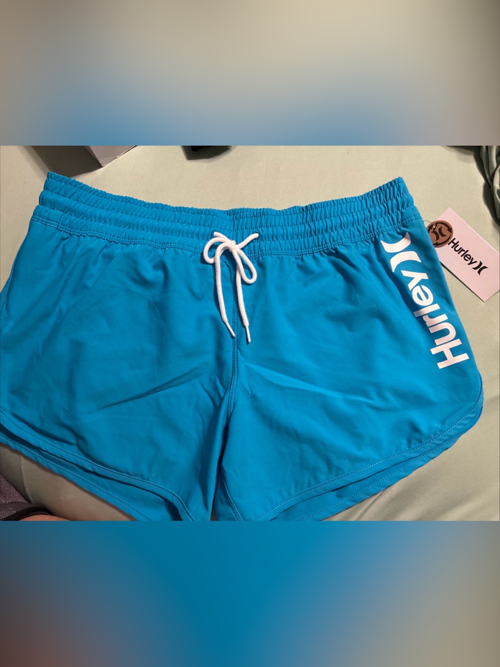 Hurley Turquoise Women's swim suit cover up Shorts with White Drawstring size m